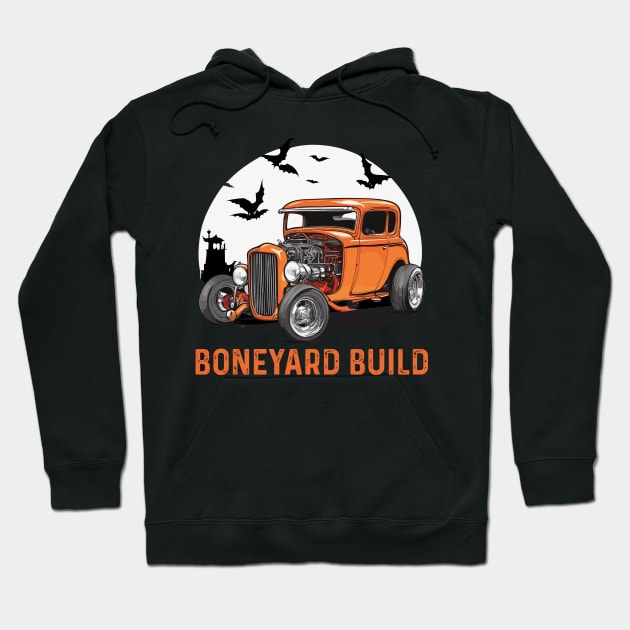 Boneyard Build Hot Rod for Halloween Hoodie by Kingrocker Clothing